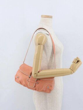 Salvatore Ferragamo Gancini Shoulder Bag Leather Pink Silver Auth BA11212